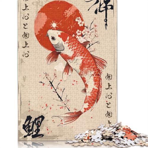 Vintage-Puzzle mit japanischen Koi-Fischen, 1000 Teile, für Erwachsene, Spielzeug, Denkspiel, Lernspiel für Erwachsene, Stressabbau, Heimdekoration (75 x 50 cm) von QASEYIPV