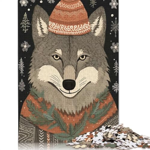 Vintage Wolf Weihnachtspuzzle Dekompressionsspielzeug Rechteckiges Papierpuzzle für Kinder und Erwachsene ab 12 Jahren 1000 Teile (75 x 50 cm) von QASEYIPV