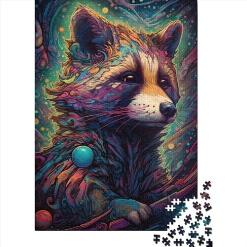Waschbär-Puzzle, quadratisch, 1000 Teile, für Erwachsene, Holzpuzzle, 1000 Teile (75 x 50 cm) von QASEYIPV