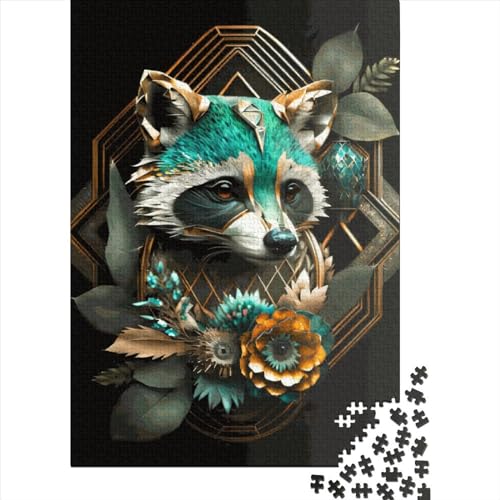 Waschbär-Puzzle für Erwachsene, 1000 Teile, Holzpuzzle für Familienaktivitäten (75 x 50 cm) von QASEYIPV