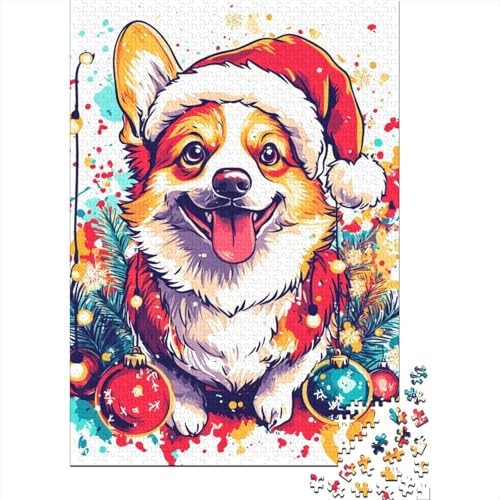 Weihnachts-Corgi-Puzzle, rechteckig, aus Pappe, 100% recyceltem Karton, Puzzle für Erwachsene und Kinder, 1000 Teile (75 x 50 cm) von QASEYIPV