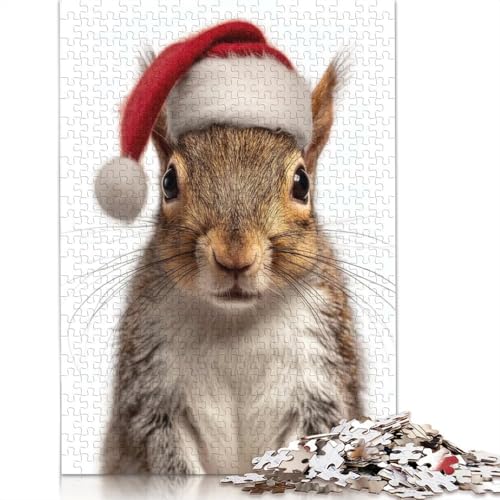 Weihnachts-Eichhörnchen mit Weihnachtsmannmütze, Premium-Puzzle aus 100% recyceltem Karton, 100% recycelter Pappe, Puzzle für Erwachsene, 1000 Teile (75 x 50 cm) von QASEYIPV