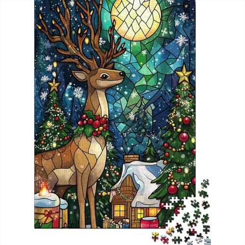 Weihnachts Elch Puzzle für Erwachsene, 1000 Teile, Papierpuzzle für Kinder ab 12 Jahren, herausforderndes Spielzeug, 1000 Teile (38x26cm) von QASEYIPV
