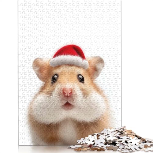Weihnachts-Hamster mit Weihnachtsmannmütze, Puzzle, Premium, 100% recycelte Pappe, 100% recycelter Karton, Puzzle für Erwachsene, 1000 Teile (75 x 50 cm) von QASEYIPV