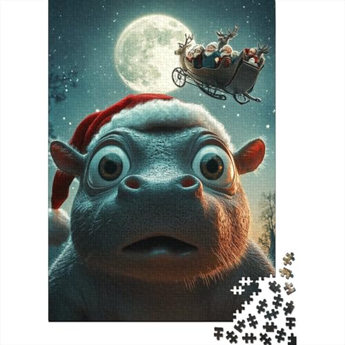 Weihnachts-Nilpferd-Puzzle, Entspannungs-Herausforderungsspielzeug, Premium-Karton-Puzzle für Erwachsene und Kinder, 1000 Teile (75 x 50 cm) von QASEYIPV