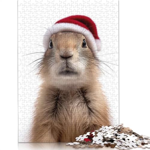 Weihnachts-Präriehund mit Weihnachtsmütze, Puzzle, rechteckig, aus Pappe und Karton, für Erwachsene und Kinder, 1000 Teile (75 x 50 cm) von QASEYIPV