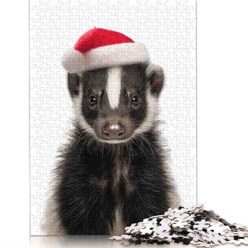 Weihnachts-Stinktier-Porträt-Puzzle, Familienspaß, rechteckiges Papierpuzzle für Jungen oder Mädchen, Kindertagsgeschenke, 1000 Teile (75 x 50 cm) von QASEYIPV