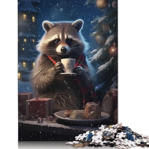 Weihnachts-Waschbär-Tee-Puzzle, schwierige Herausforderung, 100% recycelter Karton, Puzzle für Erwachsene, 1000 Teile (75 x 50 cm) von QASEYIPV