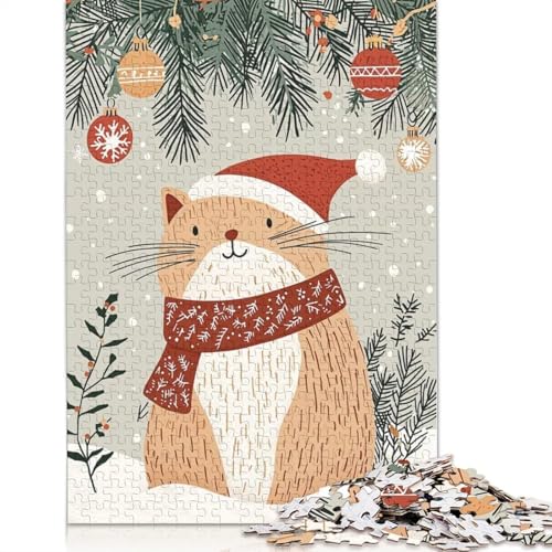 Weihnachtskatzen-Illustrations-Puzzle, Dekompressionsspielzeug, rechteckiges Papierpuzzle für Kinder und Erwachsene ab 12 Jahren, 1000 Teile (75 x 50 cm) von QASEYIPV