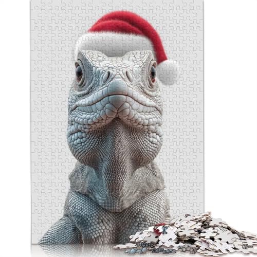 Weihnachtsleguan mit Weihnachtsmütze, Puzzle, Premium-Puzzle aus 100% recyceltem Kartonpapier, rechteckig, für Damen und Herren, einzigartiges Geschenk, 1000 Teile (75 x 50 cm) von QASEYIPV