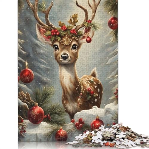 Weihnachtspuzzle, 1000 Teile, niedliche Elche für Erwachsene und Jugendliche, Papierpuzzle, Lernspiel, Herausforderung, Spielzeug, Geburtstagsgeschenke, 1000 Teile (38 x 26 cm) von QASEYIPV
