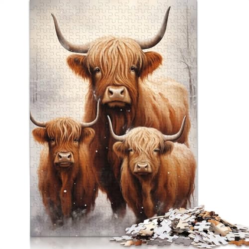 Weihnachtspuzzle mit Highland-Kuh-Familie, Lernspiele, Familienaktivitäten, Premium-Karton-Puzzle für Frauen und Männer, 1000 Teile (75 x 50 cm) von QASEYIPV