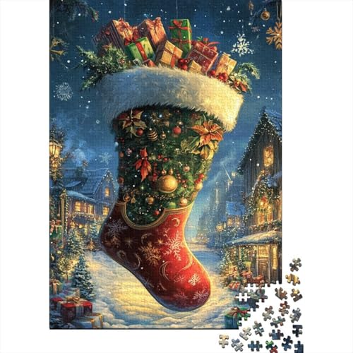 Weihnachtssocken-Puzzle, DIY-Spiel, rechteckiges Papier-Puzzle für Jungen oder Mädchen, Geburtstagsgeschenk, 1000 Teile (75 x 50 cm) von QASEYIPV