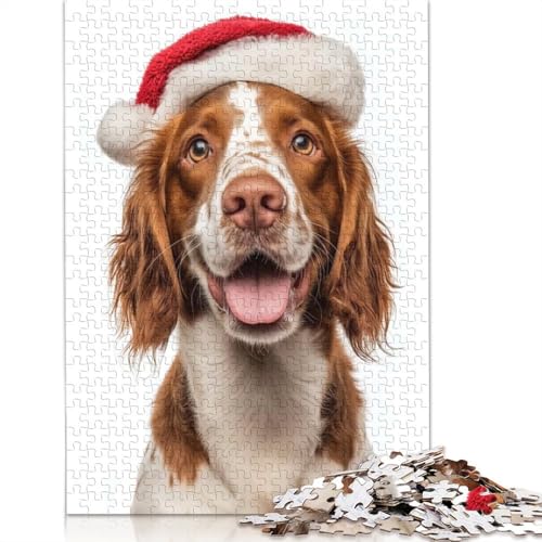 Welsh Springer Spaniel Hund mit Weihnachtsmannmütze, Porträt-Puzzle, schwierig, 100% recycelter Karton, Puzzle für Frauen und Männer, Geschenke, 1000 Teile (75 x 50 cm) von QASEYIPV