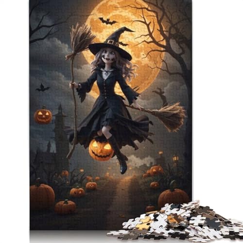 Witch 1000 Teile Halloween Witch Puzzle für Erwachsene und Jugendliche, Lernspiele für Zuhause, DIY Spielzeug, Weihnachtsgeschenke, 1000 Teile (75x50cm) von QASEYIPV