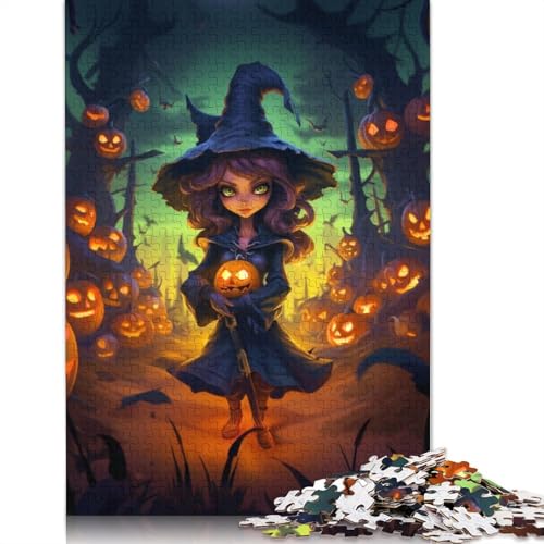 Witch Halloween Puzzle 1000 Teile Holzpuzzle für Erwachsene und Jugendliche Familienspiel Weihnachtsgeschenke 1000 Teile (75x50cm) von QASEYIPV