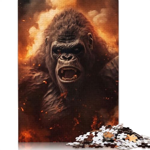 Wütender Gorilla, Feuerflamme, 1000-teiliges Puzzle für Erwachsene, Spielzeug, Denkspiel, Lernspiel für Erwachsene, Stressabbau, Heimdekoration (75 x 50 cm) von QASEYIPV
