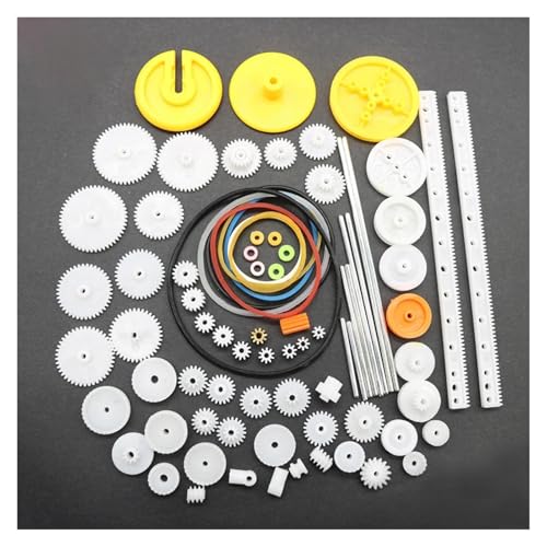 QASVOU 82 Teile/Satz Kunststoff-Getriebepaket-Kit DIY-Getriebesortiment Zubehörset for Spielzeugauto-Robotermotor Verschiedene Zahnräder Achsriemenbuchsen von QASVOU