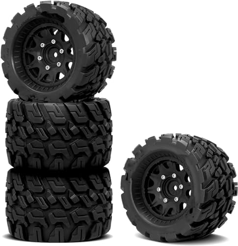 Kompatibel Mit Arrma Für Granite Für Axial Für RC Truck Buggy-Räder Und Reifen 12 Mm/14 Mm Sechskant Für RC-Truck-Reifen Im Maßstab 1:10 RC Auto Reifen Felgen(Black) von QAWSED