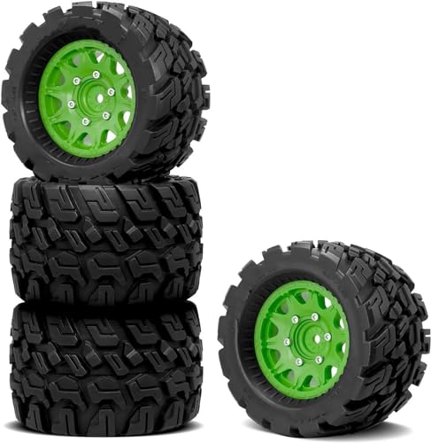 Kompatibel Mit Arrma Für Granite Für Axial Für RC Truck Buggy-Räder Und Reifen 12 Mm/14 Mm Sechskant Für RC-Truck-Reifen Im Maßstab 1:10 RC Auto Reifen Felgen(Green) von QAWSED