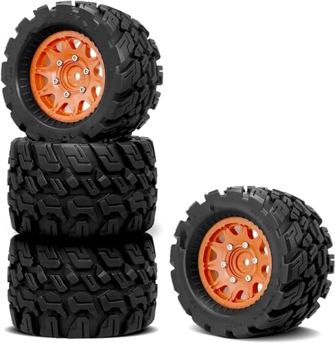 Kompatibel Mit Arrma Für Granite Für Axial Für RC Truck Buggy-Räder Und Reifen 12 Mm/14 Mm Sechskant Für RC-Truck-Reifen Im Maßstab 1:10 RC Auto Reifen Felgen(Orange) von QAWSED