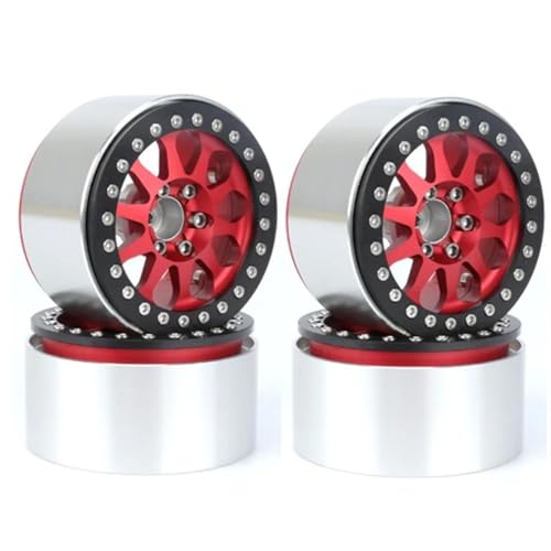Kompatibel Mit Axial Für SCX10 90046 Für Capra RR10 Für Wraith RBX10 Für Yeti Metall 2,2 Zoll Beadlock Felge Für 1/10 RC Crawler Auto RC Auto Reifen Felgen(Red) von QAWSED