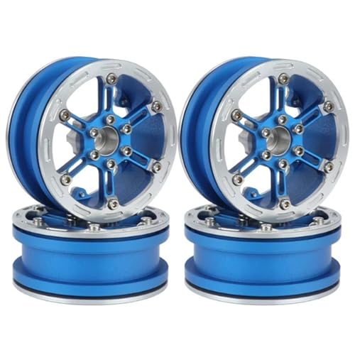 Kompatibel Mit Axial Für SCX10 Für Wraith Für Capra RR10 Für Traxxas TRX4 2,2 Metall Beadlock Felge Nabe Für 1/10 RC Crawler Auto RC Auto Reifen Felgen(Blue and White) von QAWSED