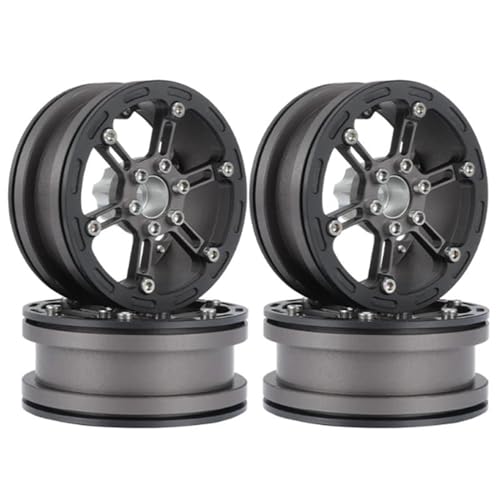 Kompatibel Mit Axial Für SCX10 Für Wraith Für Capra RR10 Für Traxxas TRX4 2,2 Metall Beadlock Felge Nabe Für 1/10 RC Crawler Auto RC Auto Reifen Felgen(Gray Black) von QAWSED
