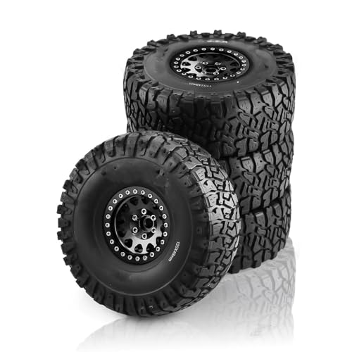 Kompatibel Mit Axial Für SCX10 RR10 AX10 Wraith 90048 90018 KM2 4 Stück 1,9 Zoll Beadlock-Felgen Und Gummireifen Für 1/10 RC Rock Crawler RC Auto Reifen Felgen(Color1) von QAWSED