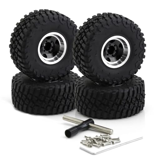Kompatibel Mit Axial Für SCX24 Für TRX4M Für FCX24 1/18 1/24 RC Crawler Teile 4 Stücke 57mm Metall 1,0 "Beadlock Felge Gummi Reifen Set RC Auto Reifen Felgen(Black) von QAWSED