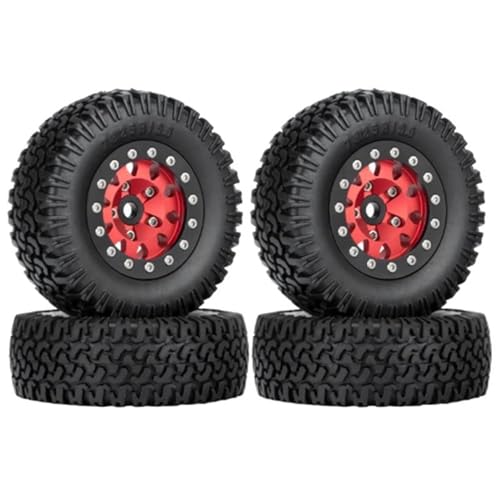 Kompatibel Mit Axial Für Yeti Jr Für D90 4PCS 76mm 1,55 Metall Beadlock Felgen Reifen Set Für 1/10 RC Crawler Auto RC Auto Reifen Felgen(Red) von QAWSED