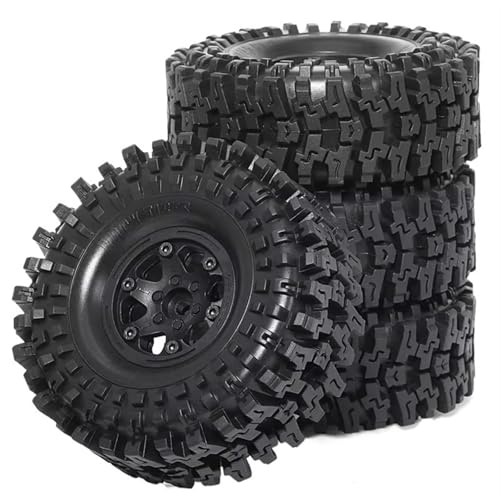 Kompatibel Mit Axial SCX10 TRX4 1:10 RC Crawler Autozubehör 4 Stück Kunststoff-Radnabe 1,9 Zoll Gummifelsenreifen Radreifen RC Auto Reifen Felgen(Black) von QAWSED