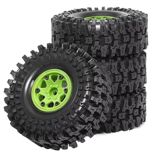 Kompatibel Mit Axial SCX10 TRX4 1:10 RC Crawler Autozubehör 4 Stück Kunststoff-Radnabe 1,9 Zoll Gummifelsenreifen Radreifen RC Auto Reifen Felgen(Green) von QAWSED