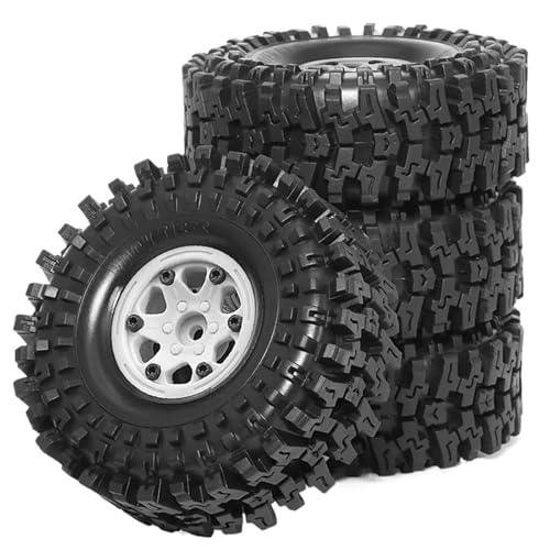 Kompatibel Mit Axial SCX10 TRX4 1:10 RC Crawler Autozubehör 4 Stück Kunststoff-Radnabe 1,9 Zoll Gummifelsenreifen Radreifen RC Auto Reifen Felgen(White) von QAWSED