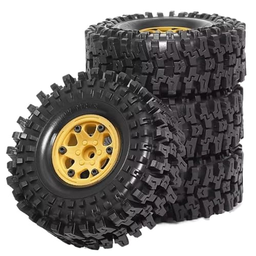 Kompatibel Mit Axial SCX10 TRX4 1:10 RC Crawler Autozubehör 4 Stück Kunststoff-Radnabe 1,9 Zoll Gummifelsenreifen Radreifen RC Auto Reifen Felgen(Yellow) von QAWSED