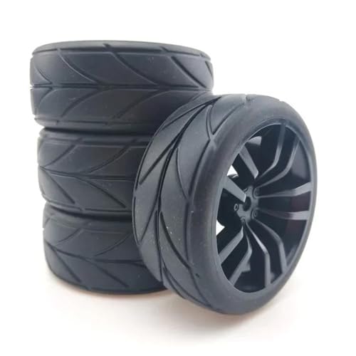 Kompatibel Mit HSP Für HPI 6030-6081 1:10 On-Road-Auto Für Den Rennsport 4 Stück RC Gummireifen Kunststoffrad Ersatzteile Zubehör RC Auto Reifen Felgen(Black) von QAWSED