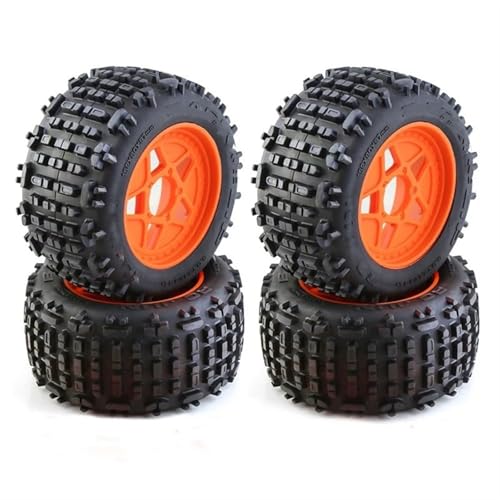Kompatibel Mit TRAXXAS, Für Schlitten, Für E-Revo, Für ARRMA, Für KRATON, Für Outcast 1/8 1/10 RC-Auto, 4-teiliger 152-mm-LKW-Reifen Mit 12-mm-Radsechskant RC Auto Reifen Felgen(Orange) von QAWSED