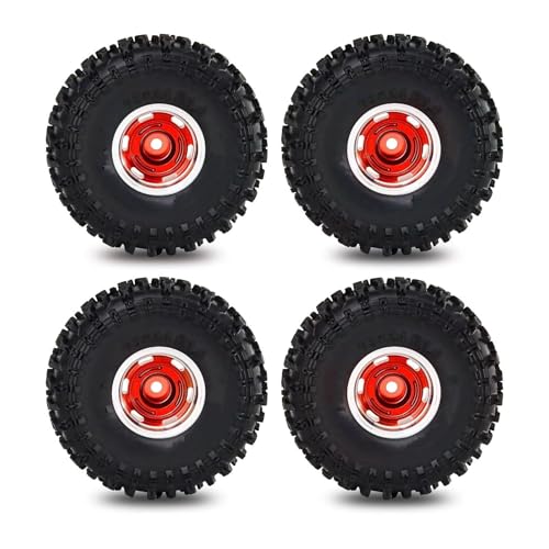 Kompatibel Mit TRX4M Für SCX24 AX24 Für FCX24 1/18 1/24 RC Crawler Autoteile Zubehör 63 Mm 1,0 Zoll Metall-Beadlock-Rad-Reifen-Set RC Auto Reifen Felgen(Red) von QAWSED