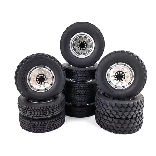 Kompatibel Mit Tamiya 1/14 RC-Sattelzugmaschine 8x8, Autoteile, 8-teiliges Vorder- Und Hinterradreifen-Komplettset, Metallradnabe, Gummireifen RC Auto Reifen Felgen von QAWSED