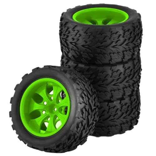 Kompatibel Mit Traxxas Für Arrma Für Redcat Für HSP 4-TLG. 118 MM 1/10 RC Für Monster Truck Für Buggy-Reifenrad 12 Mm Sechskant RC Auto Reifen Felgen(Green) von QAWSED