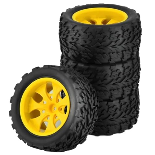 Kompatibel Mit Traxxas Für Arrma Für Redcat Für HSP 4-TLG. 118 MM 1/10 RC Für Monster Truck Für Buggy-Reifenrad 12 Mm Sechskant RC Auto Reifen Felgen(Yellow) von QAWSED