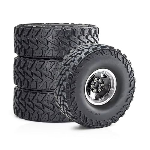Kompatibel Mit Traxxas Für TRX4 D110 Für Axial Für SCX10 Für MST 1/10 RC Crawler Car 120 Mm 1,9 Zoll Metall Beadlock-Felge Gummireifen-Set RC Auto Reifen Felgen(Black) von QAWSED