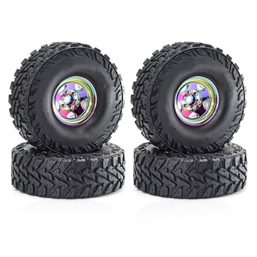 Kompatibel Mit Traxxas Für TRX4 D110 Für Axial Für SCX10 Für MST 1/10 RC Crawler Car 120 Mm 1,9 Zoll Metall Beadlock-Felge Gummireifen-Set RC Auto Reifen Felgen(Colorful) von QAWSED