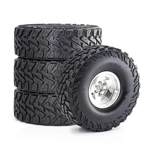 Kompatibel Mit Traxxas Für TRX4 D110 Für Axial Für SCX10 Für MST 1/10 RC Crawler Car 120 Mm 1,9 Zoll Metall Beadlock-Felge Gummireifen-Set RC Auto Reifen Felgen(Silver) von QAWSED