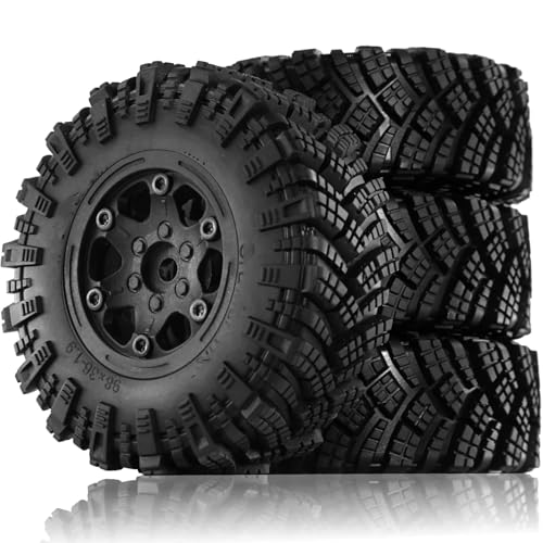 Kompatibel Mit Traxxas Für TRX4 D90 D110 Für Axial Für SCX10 Für MST 1/10 RC Crawler Auto 98 Mm 1,9 Zoll Beadlock Felgen-Gummireifen-Set RC Auto Reifen Felgen(Black) von QAWSED