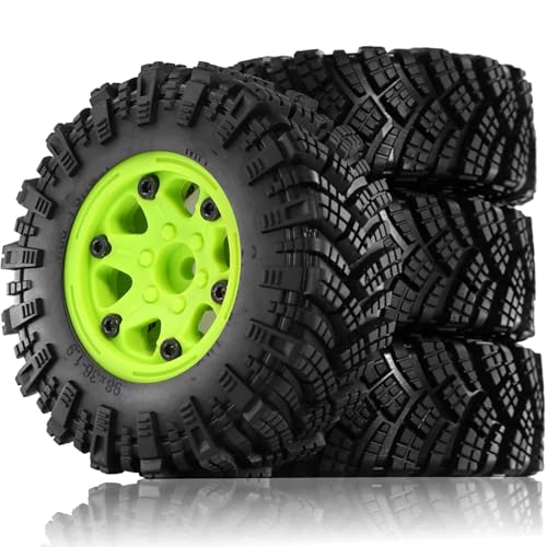 Kompatibel Mit Traxxas Für TRX4 D90 D110 Für Axial Für SCX10 Für MST 1/10 RC Crawler Auto 98 Mm 1,9 Zoll Beadlock Felgen-Gummireifen-Set RC Auto Reifen Felgen(Green) von QAWSED