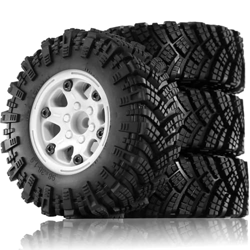 Kompatibel Mit Traxxas Für TRX4 D90 D110 Für Axial Für SCX10 Für MST 1/10 RC Crawler Auto 98 Mm 1,9 Zoll Beadlock Felgen-Gummireifen-Set RC Auto Reifen Felgen(White) von QAWSED