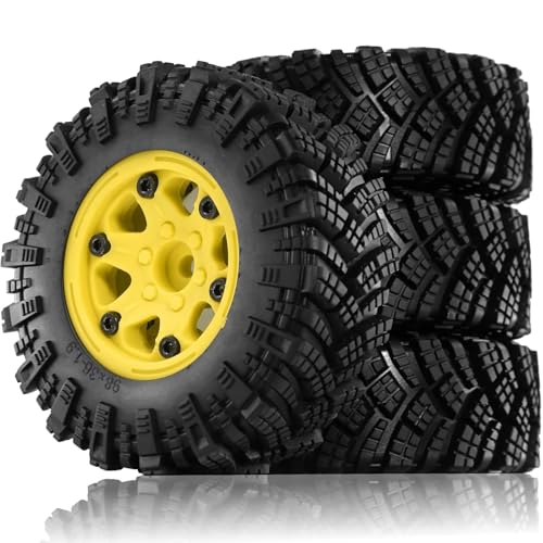 Kompatibel Mit Traxxas Für TRX4 D90 D110 Für Axial Für SCX10 Für MST 1/10 RC Crawler Auto 98 Mm 1,9 Zoll Beadlock Felgen-Gummireifen-Set RC Auto Reifen Felgen(Yellow) von QAWSED