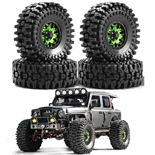 Kompatibel Mit Traxxas Für TRX4 D90 Für Axial Für SCX10 II III 1/10 RC Crawler Auto 120 Mm Metall 1,9 Zoll Beadlock Felge Gummireifen-Set RC Auto Reifen Felgen(Green) von QAWSED