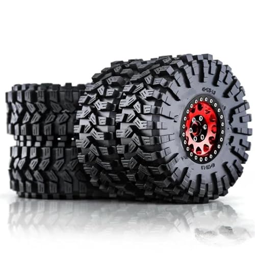 Kompatibel Mit Trxs Für TRX4 Für D90 Für Axial SCX10 4 Stück 120 Mm 1,9 Zoll Metall Beadlock Felge Gummireifen Für 1/10 RC Crawler Auto RC Auto Reifen Felgen(Red) von QAWSED
